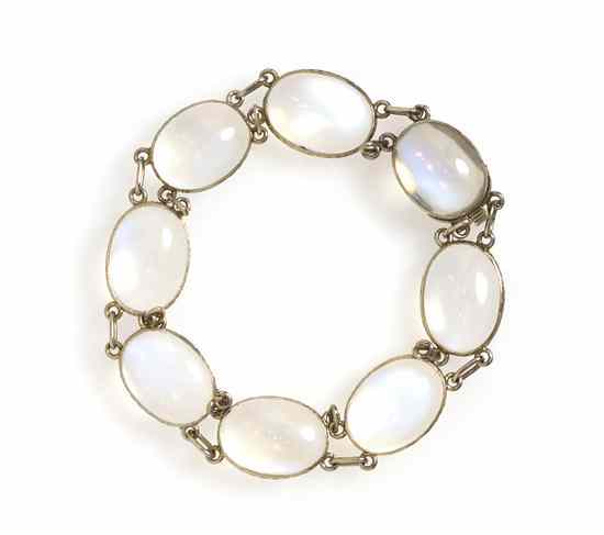 Appraisal: An Antique White Gold and Moonstone Link Bracelet containing eight