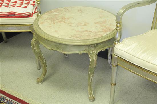 Appraisal: SIDE STAND Round stand painted green with a mottled red