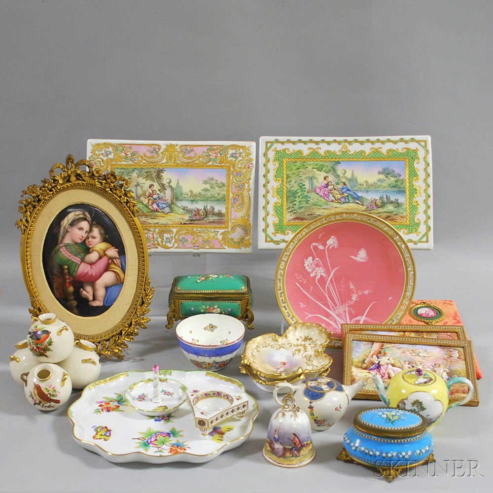 Appraisal: Twenty Mostly Continental Ceramic Items including a brass-framed portrait plaque