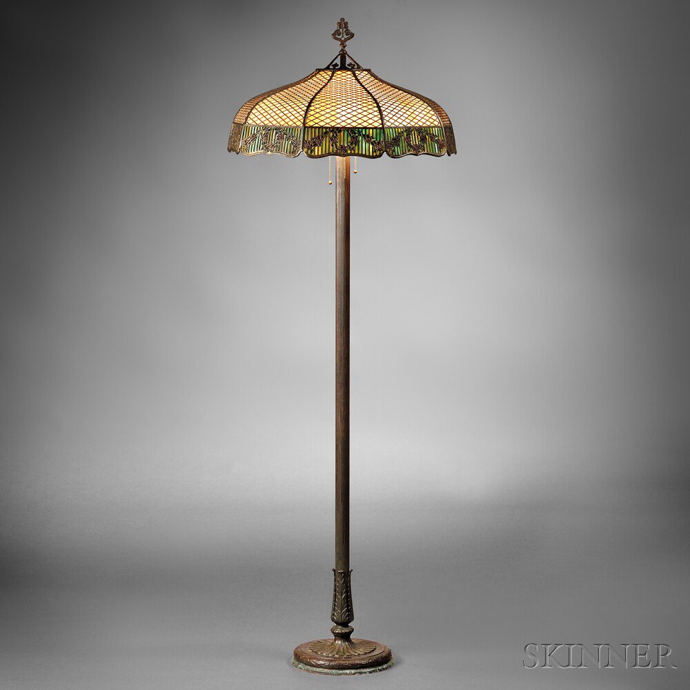 Appraisal: Metal Overlay Floor Lamp Possibly Handel United States early th