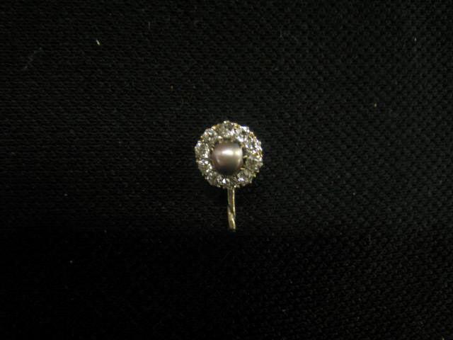 Appraisal: Diamond Pearl Stick Pin silver grey pearl surrounded by diamonds