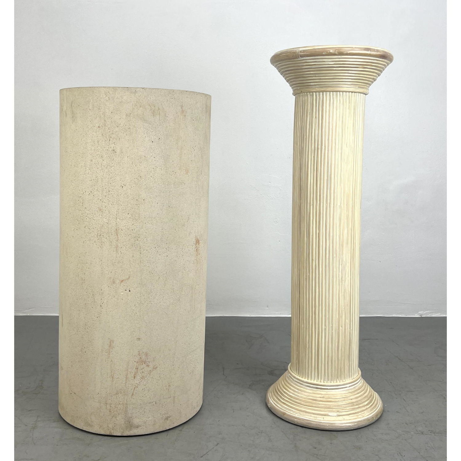 Appraisal: Pedestal Display Stands Pencil Reed Bamboo Pedestal and Composition Pedestal