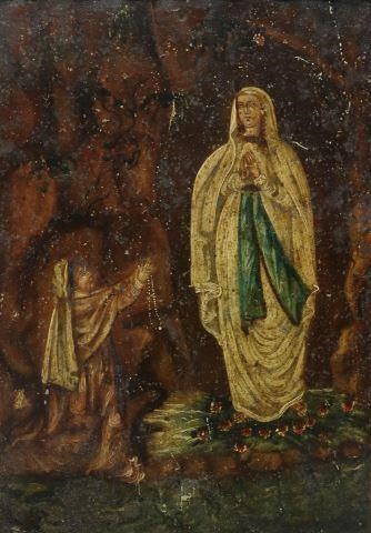 Appraisal: Framed oil on tin retablo Mexico Nuestra Senora de Lourdes