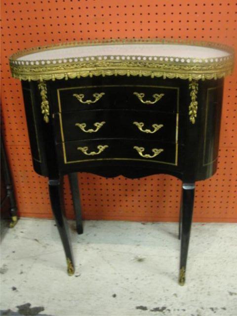 Appraisal: Louis XV Style Black Lacquer End Table Marbletop with drawers