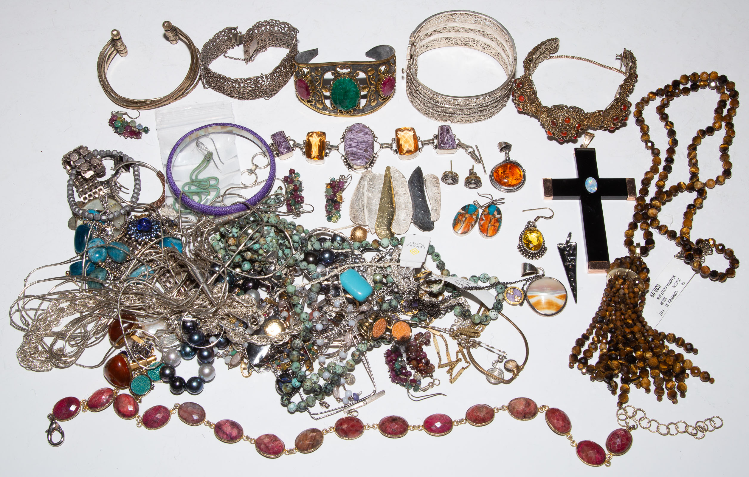 Appraisal: A COLLECTION OF SILVER COSTUME JEWELRY Including spun silver and