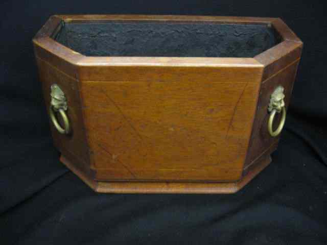 Appraisal: English Mahogany Planter lion ring trim inlaid tin liner ''