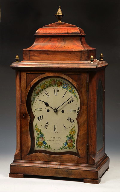 Appraisal: A GEORGE III MAHOGANY BRACKET CLOCK the escutcheon shaped white