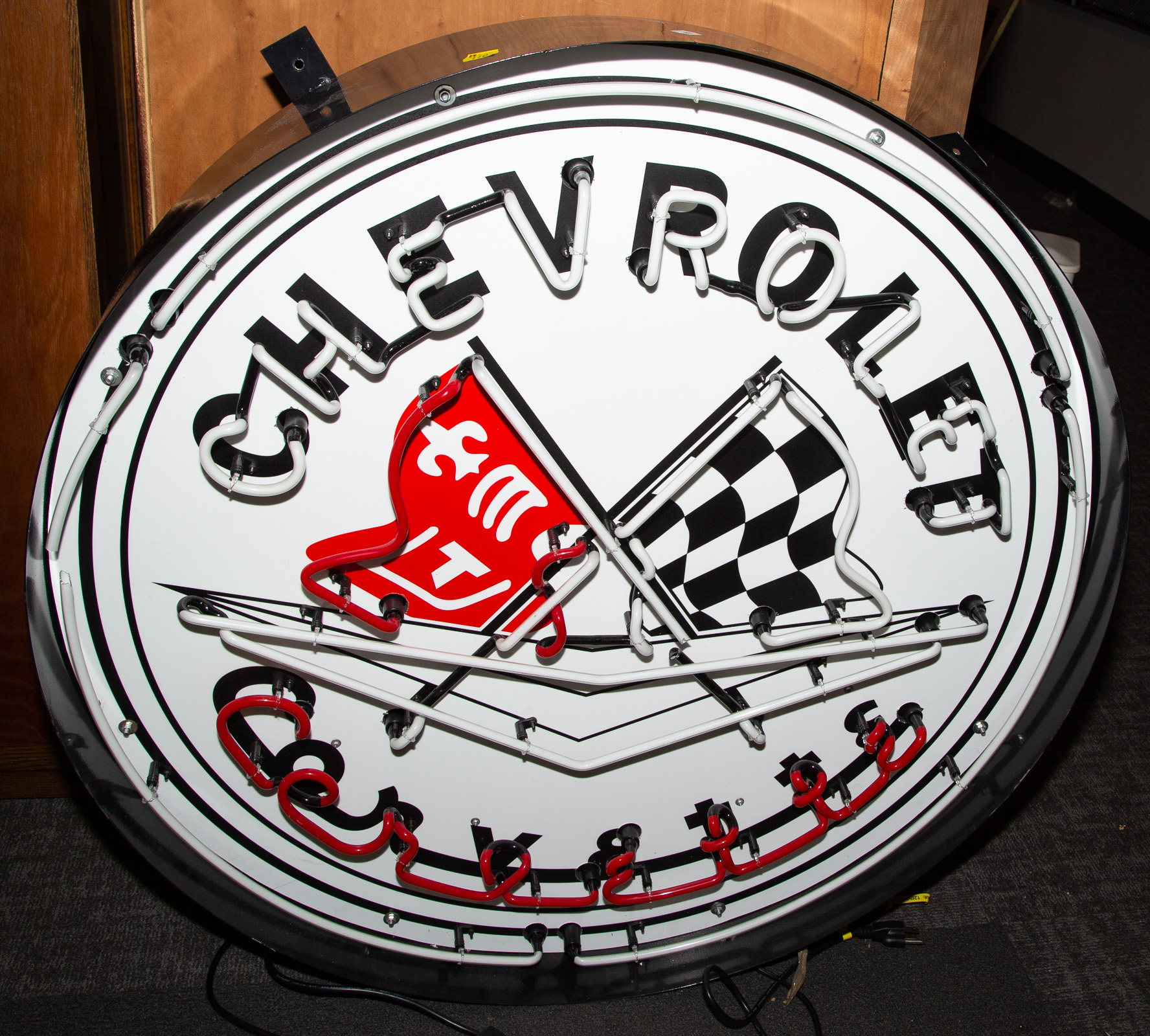 Appraisal: CHEVROLET CORVETTE NEON CLOCK Large round metal on glass clock