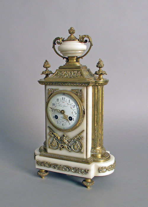 Appraisal: French brass and marble mantle clock late th c h