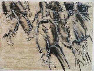 Appraisal: Lester Johnson lithograph Lester Johnson American - - ''Men Walking''-