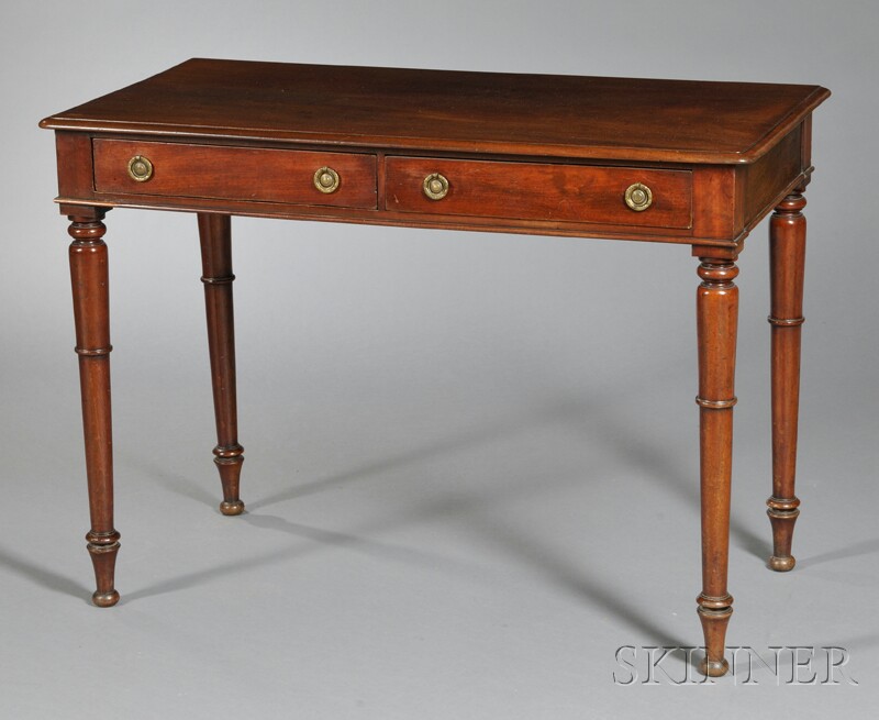 Appraisal: Mahogany Work Table two drawers with circular pulls on turned