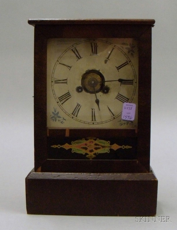 Appraisal: Mahogany Veneered Cottage Shelf Clock painted zinc dial with Roman