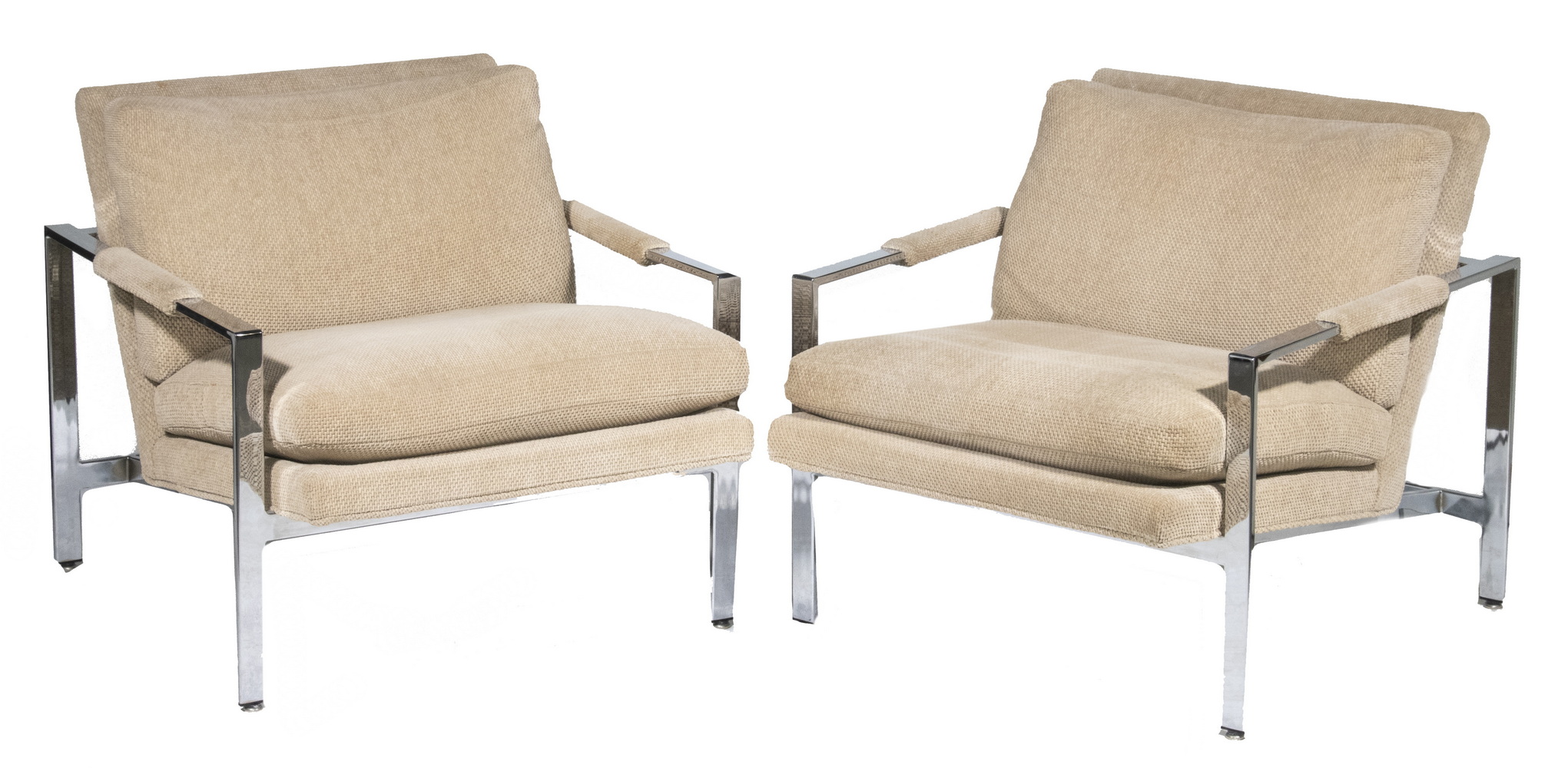 Appraisal: PR MID-CENTURY LOUNGE CHAIRS Pair of Chrome Framed Upholstered Armchairs