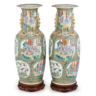 Appraisal: PAIR OF CHINESE EXPORT FAMILLE ROSE FLOOR VASES Alternating reserves