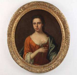 Appraisal: FINE TH C OIL ON CANVAS PORTRAIT OF WOMAN HOLDING