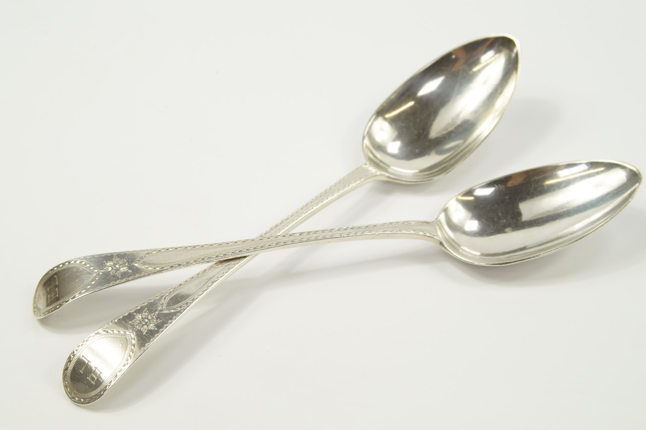 Appraisal: A pair of George III silver serving spoons with bright