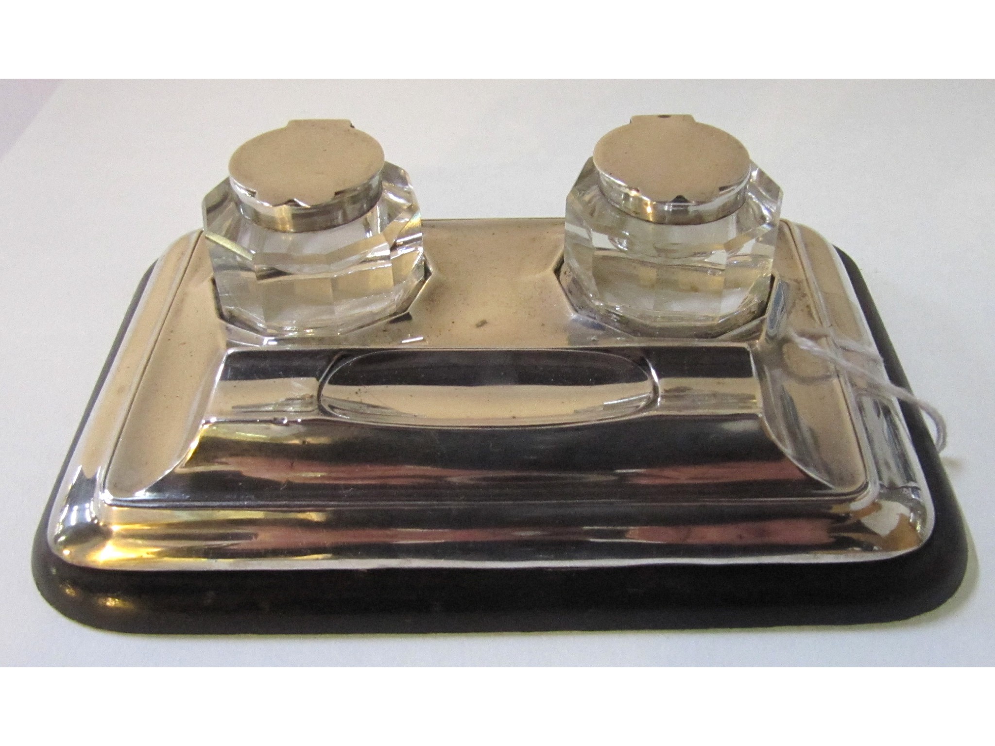 Appraisal: A silver double inkwell Birmingham