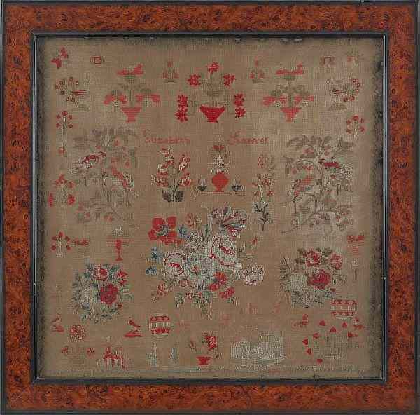 Appraisal: Pennsylvania wool needlework ca wrought by Elizabeth Stauffer probably at