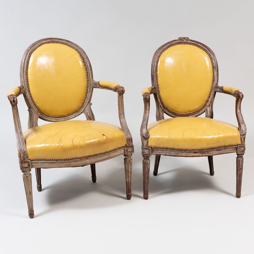 Appraisal: Louis XV XVI Painted Fauteuil en Cabriolet and a Louis