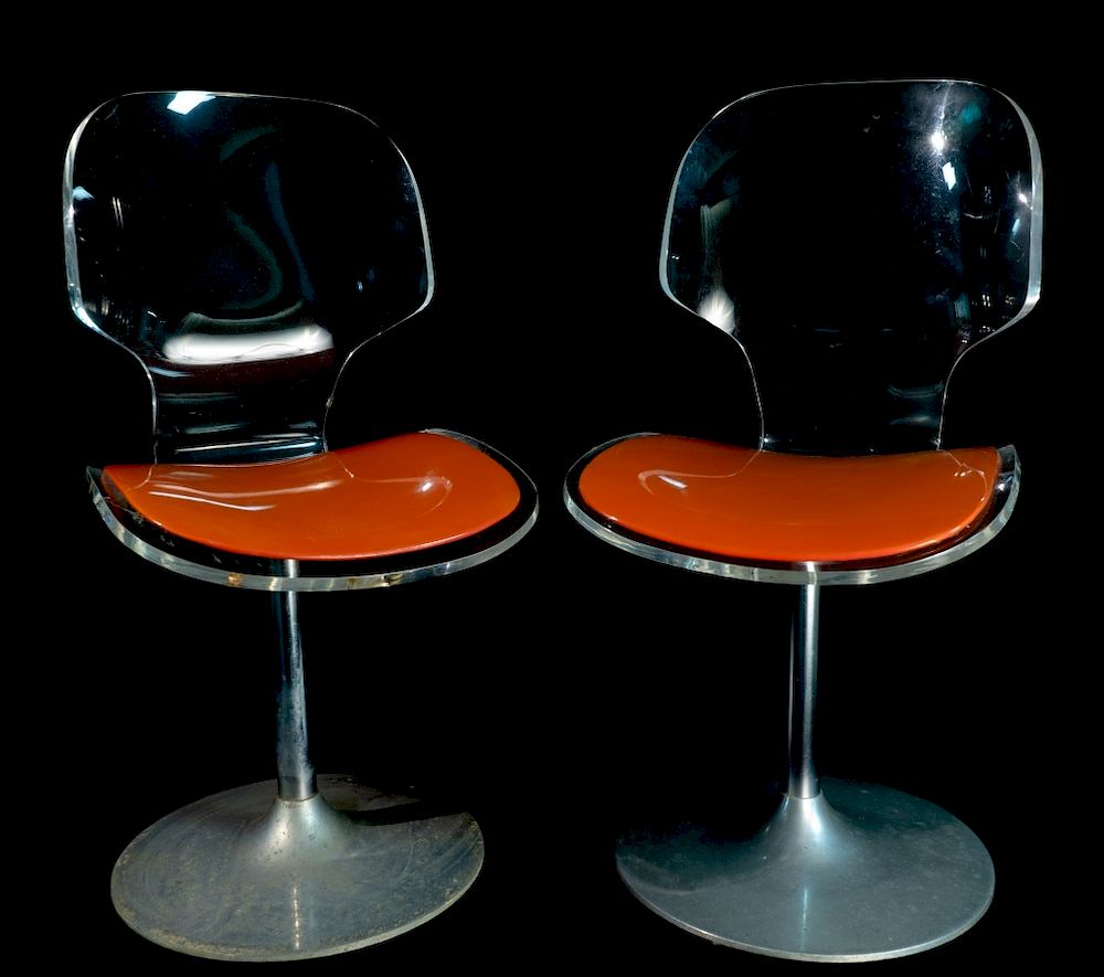 Appraisal: Pair Of Clear Plastic Tulip Chairs Side Chairs With Orange