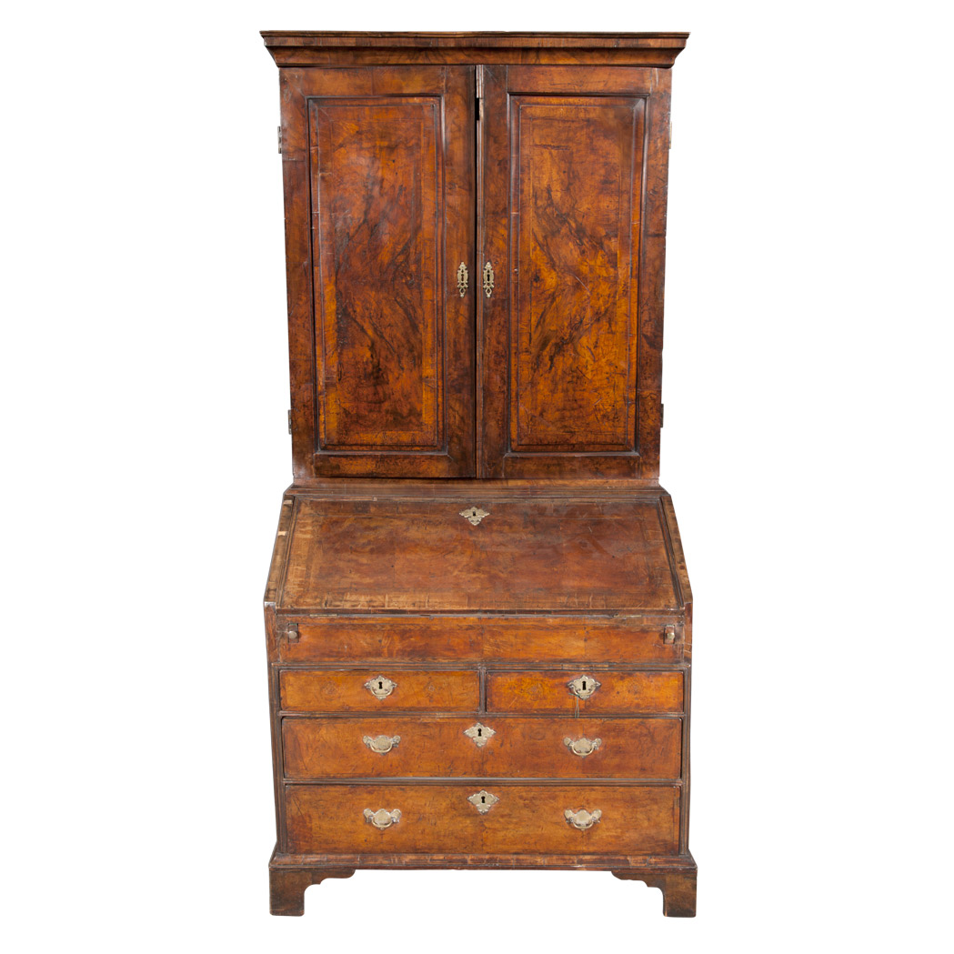 Appraisal: George II Style Inlaid Walnut Bureau Cabinet Partially composed of