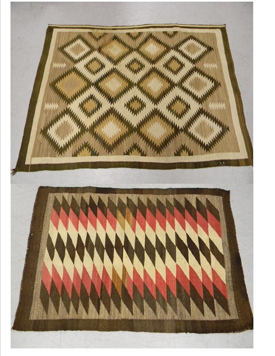 Appraisal: Two coarsely woven Navajo wool rugs including rug with dark