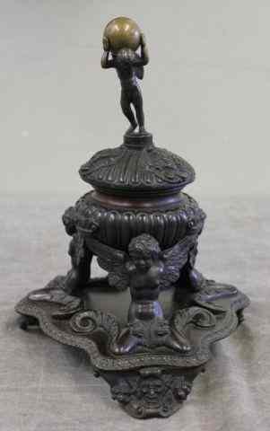 Appraisal: Bronze Pedestal Inkwell Attributed to Caldwell From a Manhattan location