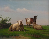 Appraisal: Pierre Emmanuel Dielman Belgian - Two Sheep and a Goat