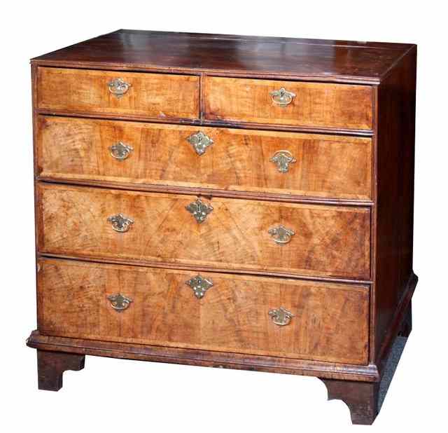 Appraisal: AN TH CENTURY WALNUT VENEERED STRAIGHT FRONT CHEST of two