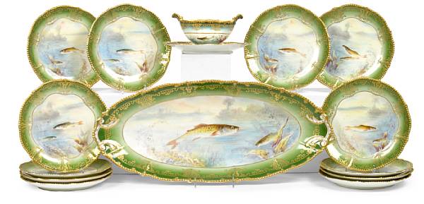 Appraisal: A Limoges porcelain fish service late th early th century