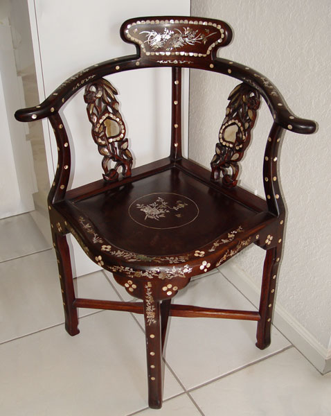 Appraisal: CHINESE MOTHER OF PEARL INLAY CORNER CHAIR Measures '' high