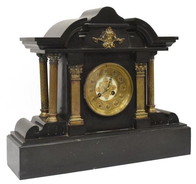 Appraisal: French mantel shelf clock late th c black stone case