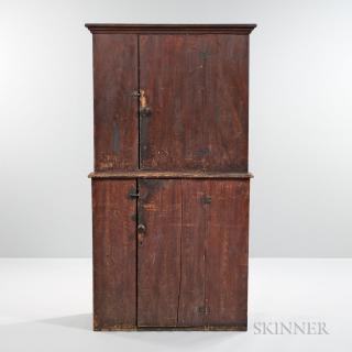 Appraisal: Red Grain-painted Pine Step-back Cupboard New England late th century