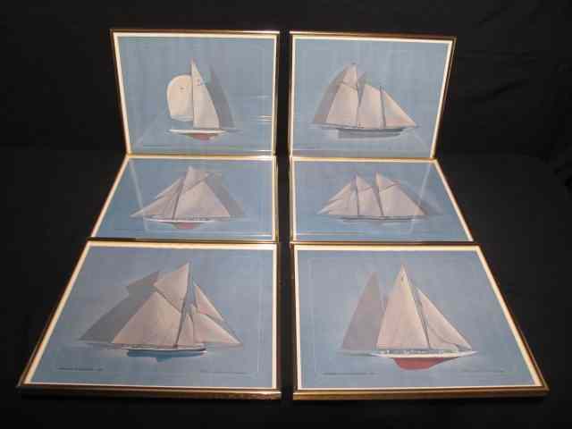 Appraisal: Six signed sailboat prints Each framed in gold tone frame