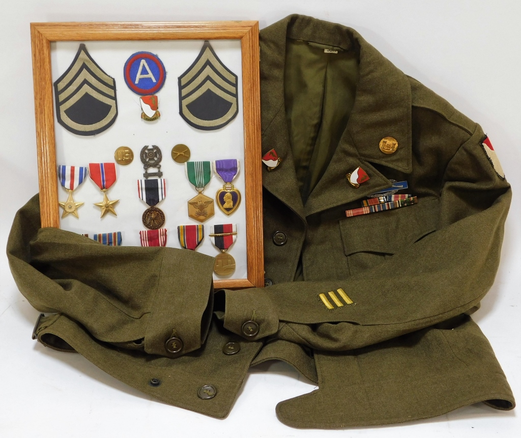 Appraisal: WWII TH ENGINEER BRIGADE IKE JACKET AND MEDALS United States