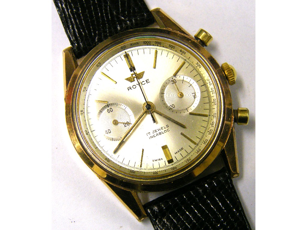 Appraisal: Royce chronograph gentleman's gold plated wristwatch the silvered dial with