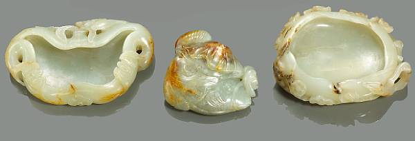 Appraisal: Three jade carvings th Century Including two water coupes one