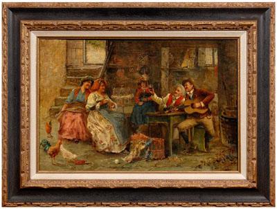 Appraisal: Painting signed A Sernesi tavern scene with two men singing