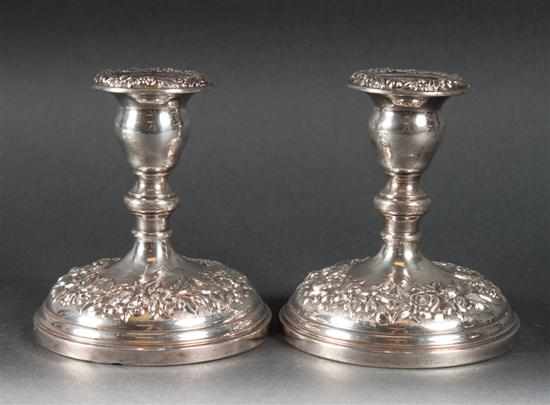 Appraisal: Pair of American repousse weighted sterling silver candle holders S