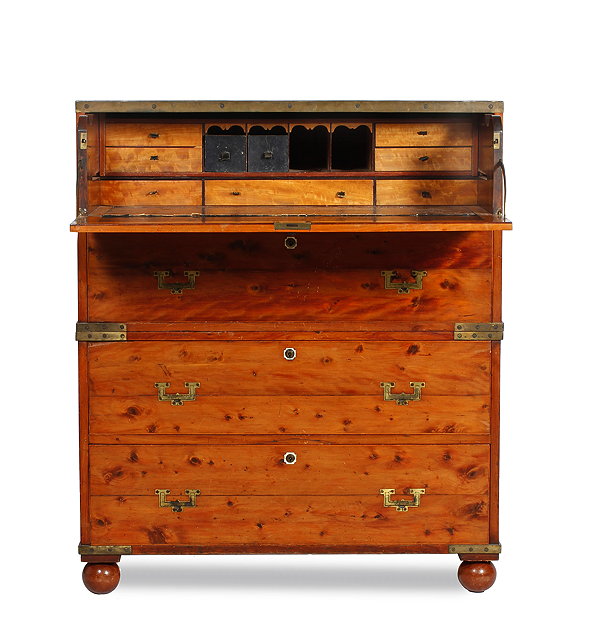 Appraisal: A VICTORIAN BRASS BOUND YEW WOOD CAMPAIGN SECRETAIRE CHEST the