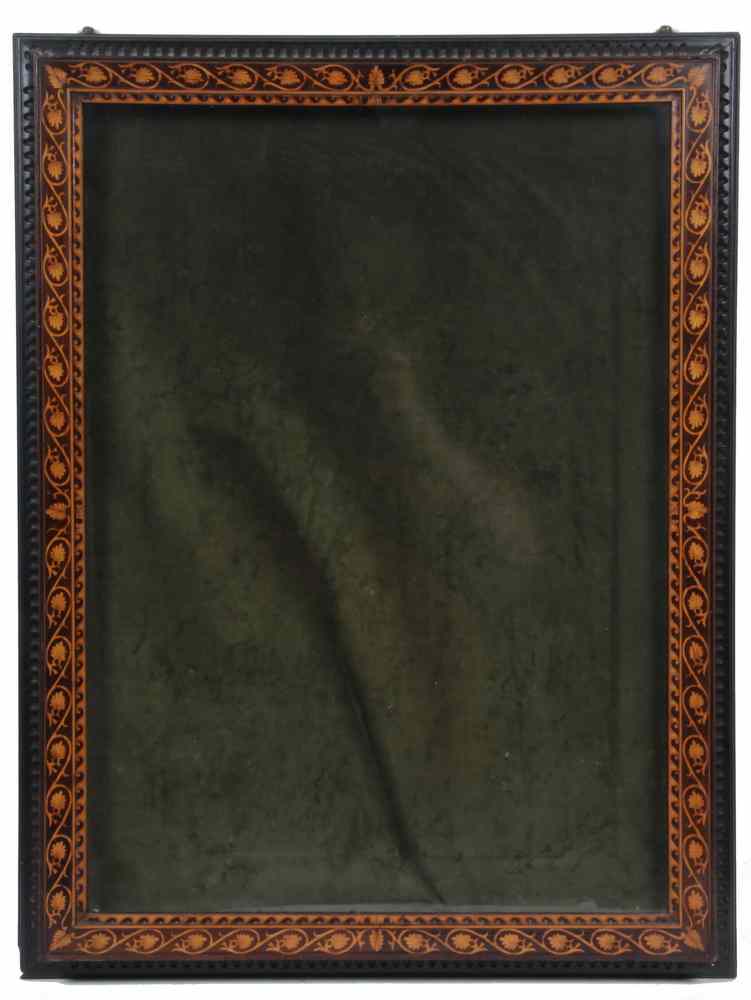 Appraisal: FINE ANTIQUE SHALLOW WALL VITRINE-Of carved and inlaid hardwoods probably