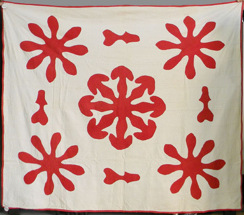 Appraisal: Red and white appliqu quilt th c x