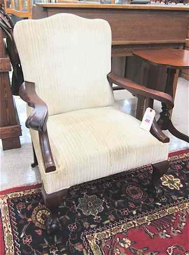 Appraisal: CHIPPENDALE STYLE UPHOLSTERED MAHOGANY ARMCHAIR American c