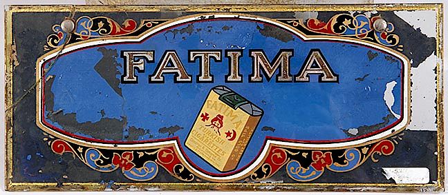 Appraisal: CIGARETTE FATIMA GLASS SIGN CIGARETTE FATIMA GLASS SIGN ca A