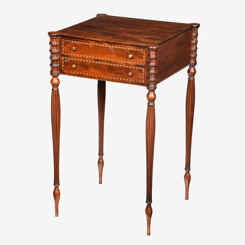 Appraisal: American Federal Inlaid Mahogany Work Table New England th or