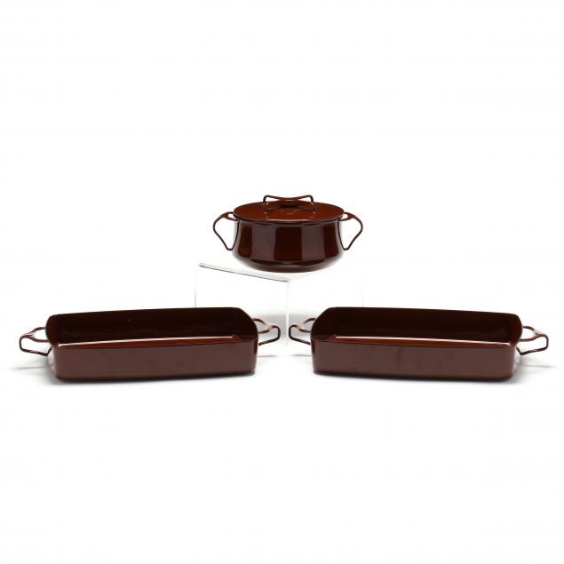 Appraisal: JENS QUISTGAARD DENMARK - THREE PIECES OF KOBENSTYLE BROWN ENAMEL