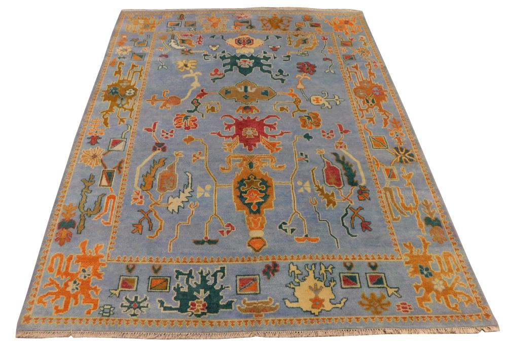 Appraisal: RUG TURKISH OUSHAK ' X ' HANDWOVEN LIGHT BLUE FIELD