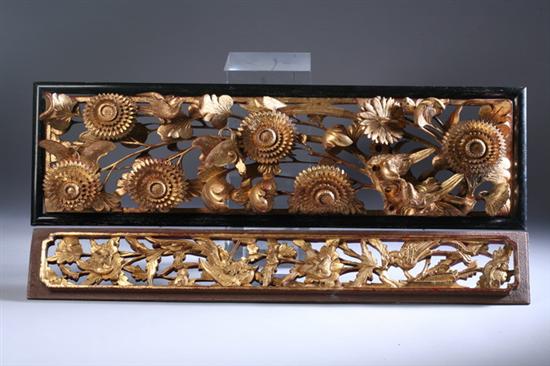 Appraisal: TWO CHINESE GILT WOOD PANELS Floral openwork decoration PROVENANCE Private