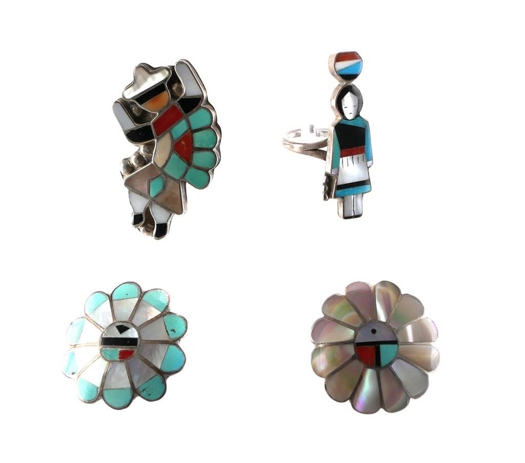 Appraisal: Native American sterling silver turquoise MOP and coral mosaic inlay