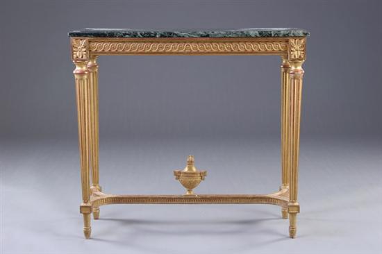 Appraisal: LOUIS XVI STYLE SIDE TABLE th century Mottled green marble